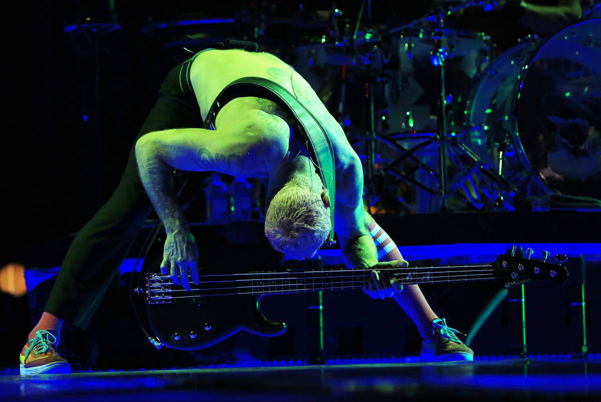 Michael “Flea” Balzary of Red Hot Chili Peppers performs at Sprint Center on Oct. 27, 2012, in Kansas City, Mo.