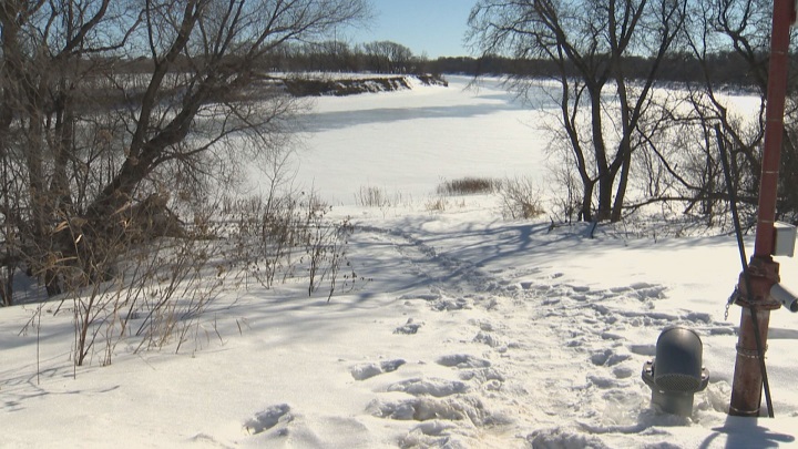The area of the Red River police searched after bus driver Irvine Jubal Fraser was stabbed to death at the University of Manitoba. 