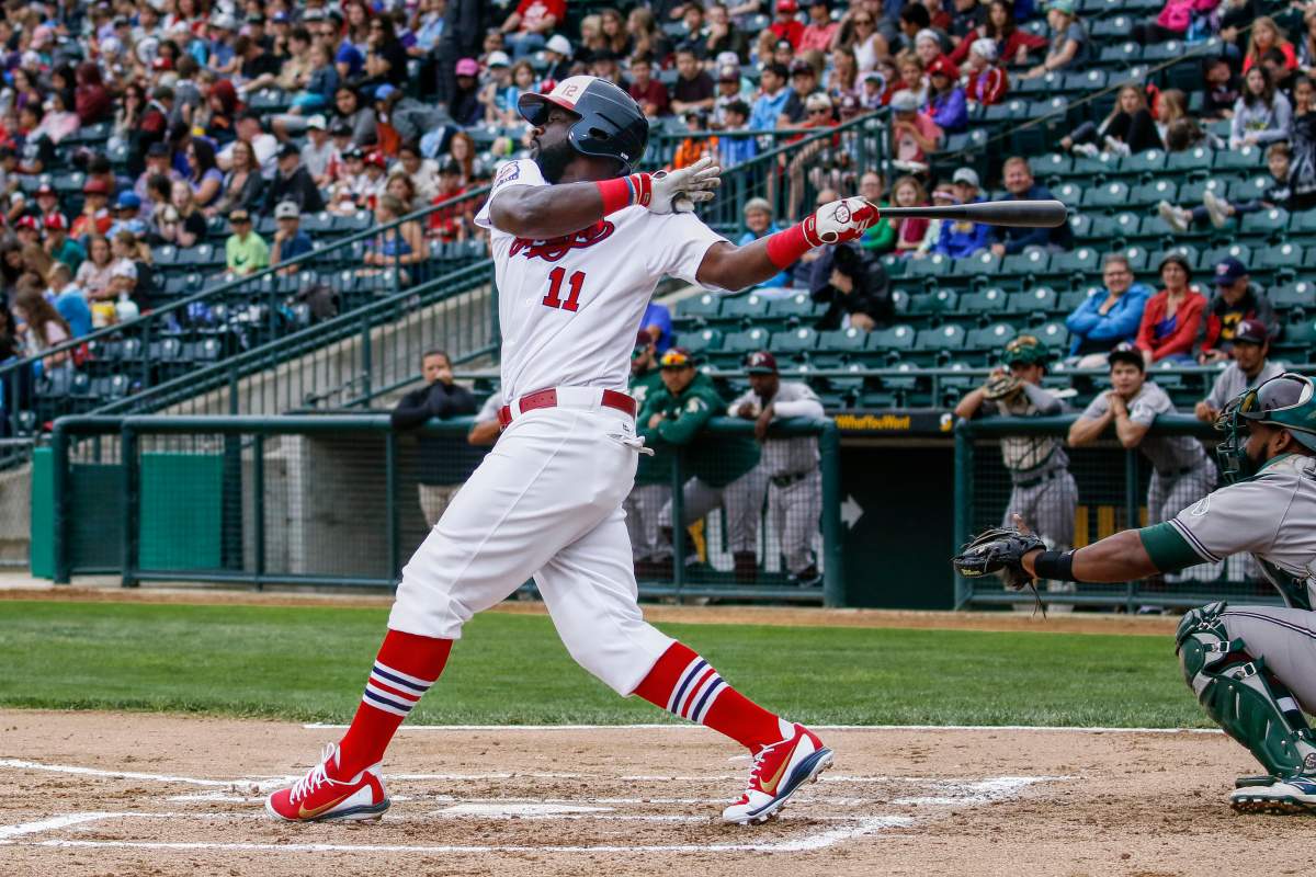 Reggie Abercrombie hits for the Winnipeg Goldeyes.