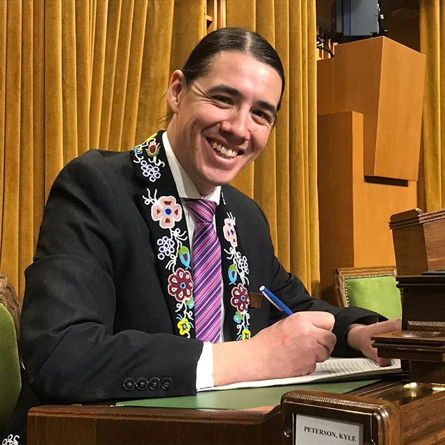 Robert-Falcon Ouellette in the House of Commons before delivering a speech in Cree.
