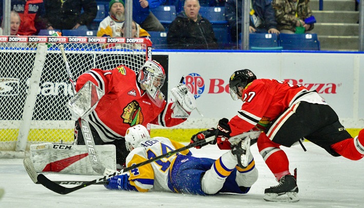 The Portland Winterhawks climbed back from a 3-1 deficit to beat the Saskatoon Blades 5-4 Saturday night in WHL action.