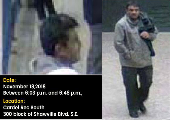 Calgary police are seeking a man accused of inappropriately touching a minor at Cardel Rec on Shawville Boulevard S.E. between 6 p.m. and 7 p.m. on Sunday, Nov. 18, 2018.