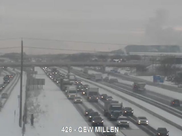 It's a slow morning along the QEW in Grimsby and Hamilton, due to a band of lake effect snow.