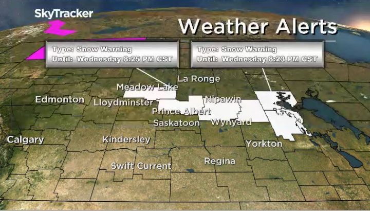 Environment Canada has issued a snowfall warning for parts of central Saskatchewan.