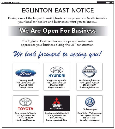 Several Golden Mile auto dealers paid for an ad to appear in the Toronto Sun to remind customers they are open for business.