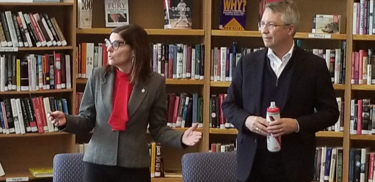 Minister of Seniors Filomena Tassi with Guelph MP Lloyd Longfield at the Evergreen Seniors Community Centre.