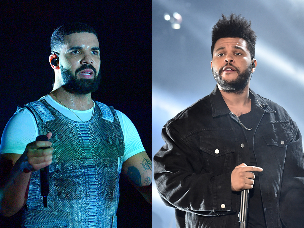 (L-R) Drake and The Weeknd in 2018.