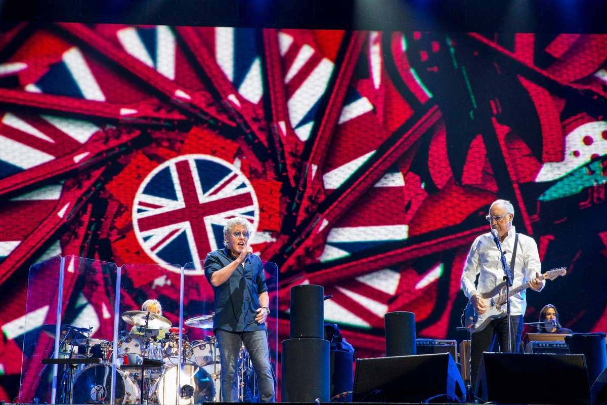 (L-R) Zak Starkey, Roger Daltrey and Pete Townshend of The Who perform at Festival d’ete de Quebec on July 13, 2017, in Quebec City.