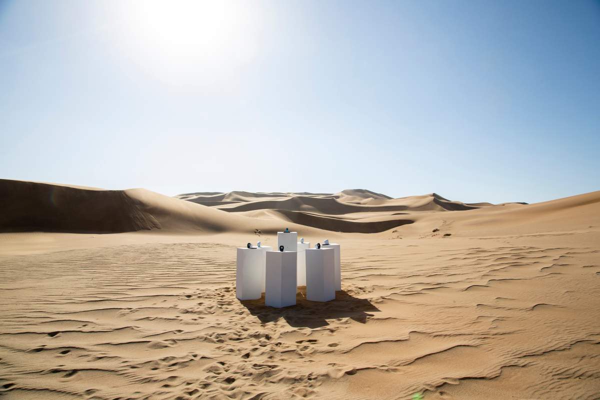 Max Siedentopf's "Toto Forever" sound installation pictured somewhere in the Namib Desert.