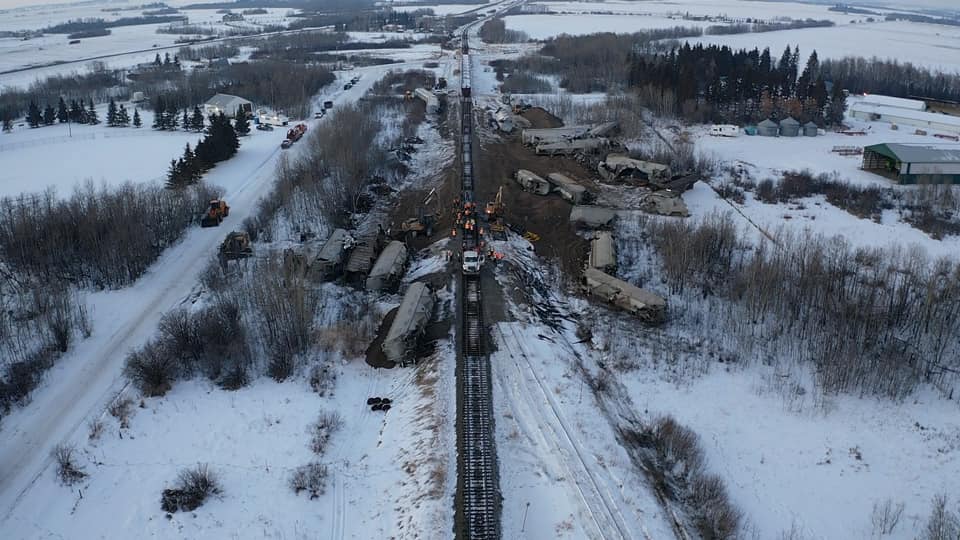 A CN train derailed in Camrose County, Sunday, Jan. 13, 2019. 