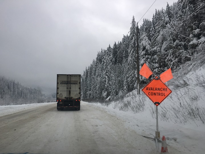 An avalanche control sign along the Trans-Canada Highway in B.C.’s Interior region.