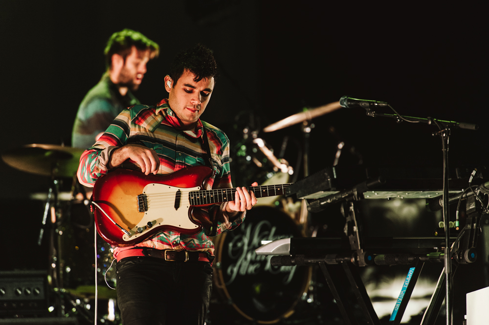 (L-R) Chris Tomson and Chris Baio of Vampire Weekend perform at the Sony Centre, in Toronto, on May 13, 2016.