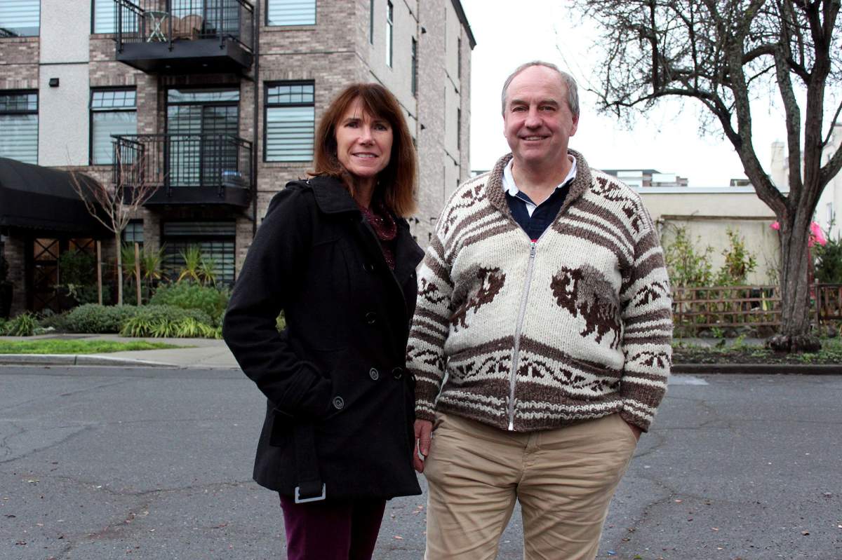 Green Party candidate Michele Ney and Green Party leader Andrew Weaver campaign in Nanaimo. 