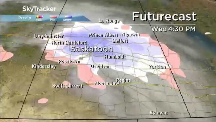 Snow is expected to start Wednesday afternoon before tapering off in west-central Saskatchewan overnight, and Thursday morning in east-central regions.