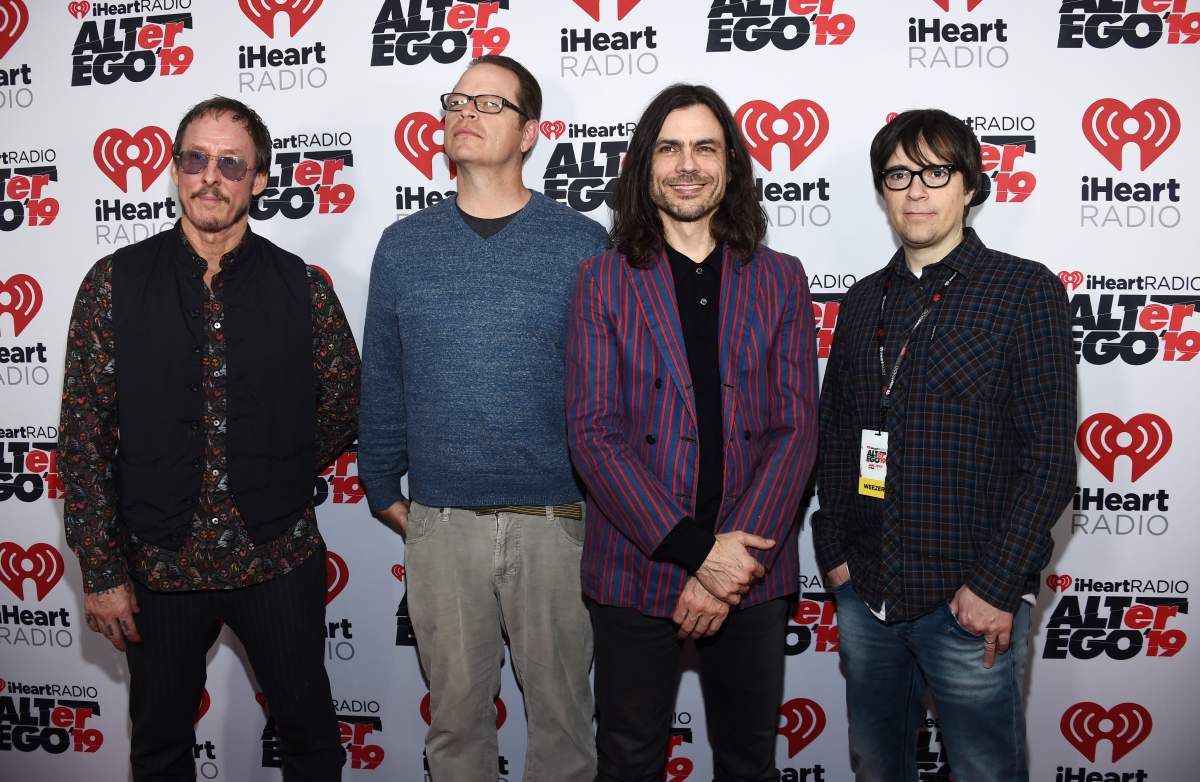 (L-R) Scott Shriner, Patrick Wilson, Brian Bell and Rivers Cuomo of Weezer arrive at The Forum on Jan. 19, 2019 in Inglewood, Calif.