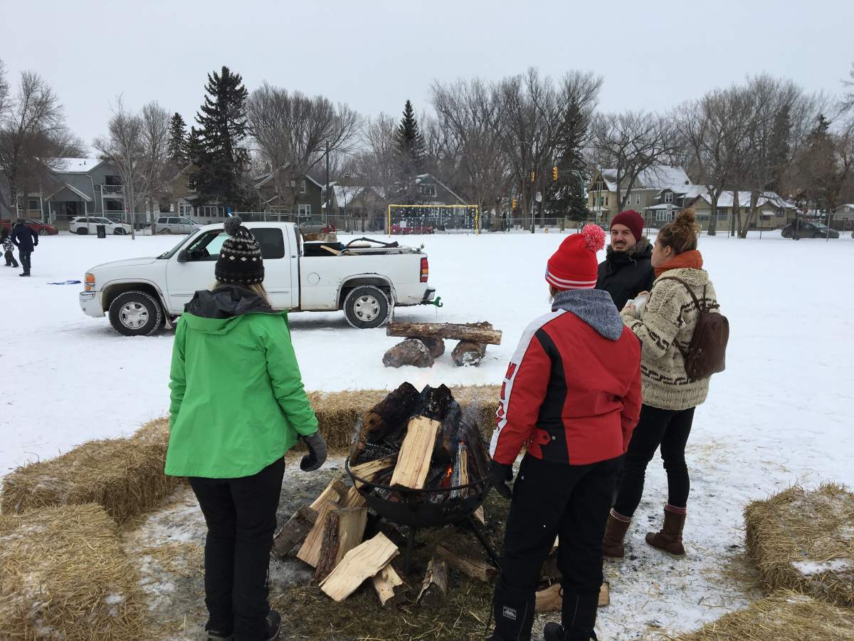 A community fire is bringing people together to warm up at Winterruption.