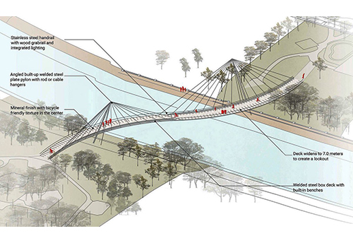 The bridge connecting Osborne Village to downtown Winnipeg in a design. 