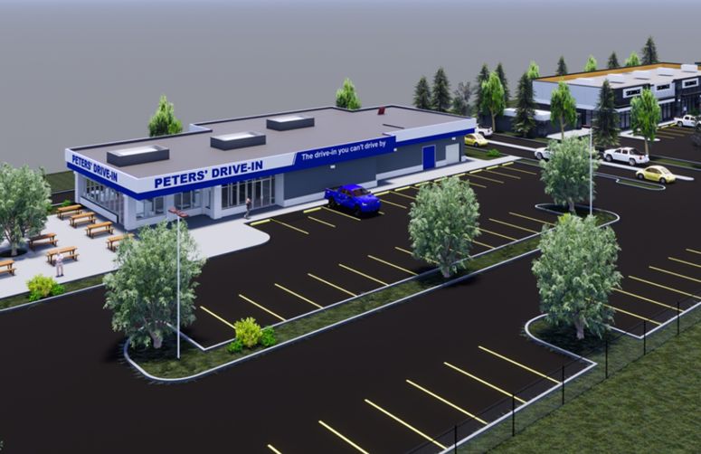 A photo of the Edmonton development plans for Peters' Drive-In.