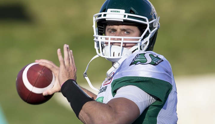 Saskatchewan Roughriders quarterback Zach Collaros during CFL action against the Calgary Stampeders in Calgary, Ab. on Oct. 20, 2018.  