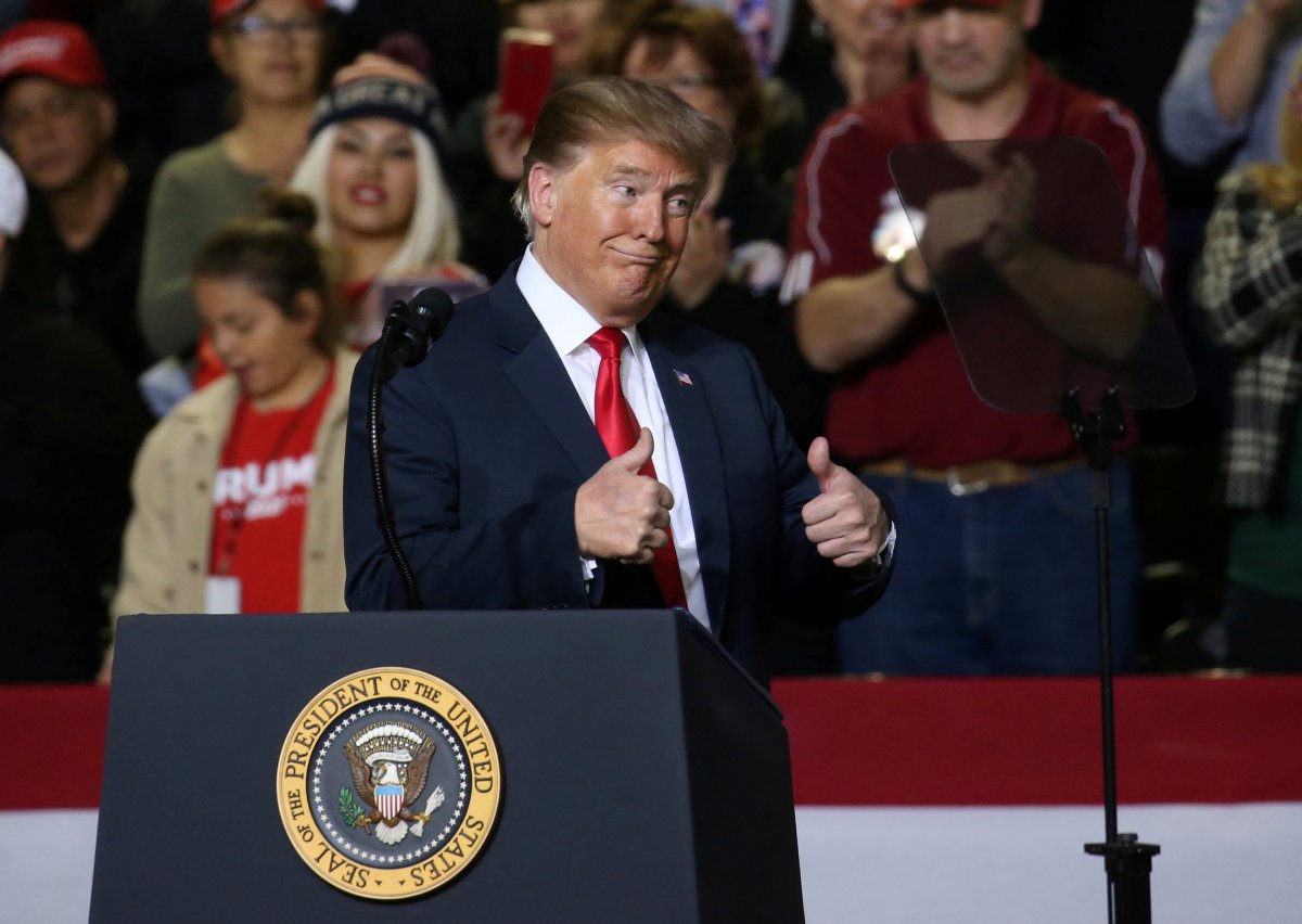 U.S. President Donald Trump gestures during a campaign rally at El Paso County Coliseum in El Paso, Texas, U.S., February 11, 2019. 