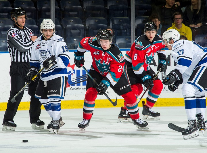 The Kelowna Rockets and Victoria Royals, seen here in action on Dec. 7, 2018, in Kelowna, will meet for the second time in as many nights on Tuesday, Feb. 19, 2018. On Monday, Kelowna beat Victoria 5-2.