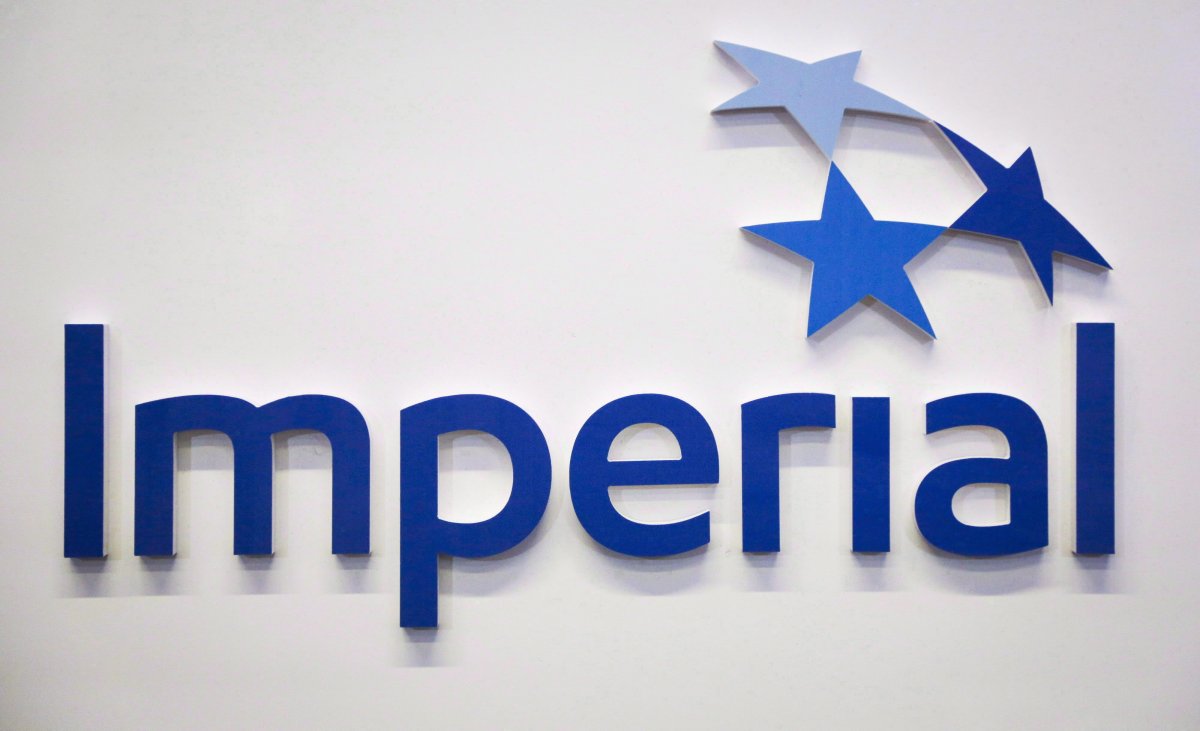 The Imperial Oil logo is shown at the company's annual meeting in Calgary, Friday, April 28, 2017. Imperial Oil Ltd. reported a fourth-quarter profit of $853 million compared with a loss of $137 million in the same quarter a year earlier.