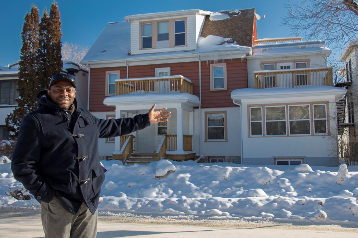 Property manager Boris Ntambwe enjoys welcoming immigrants to their new home in Winnipeg in a handout photo.