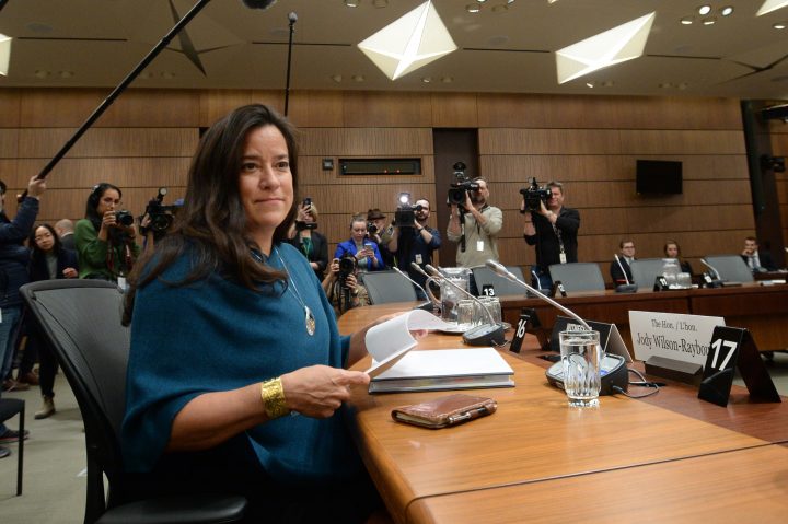 Former attorney general Jody Wilson-Raybould appears at the House of Commons Justice Committee on Parliament Hill, Feb. 27, 2019. 