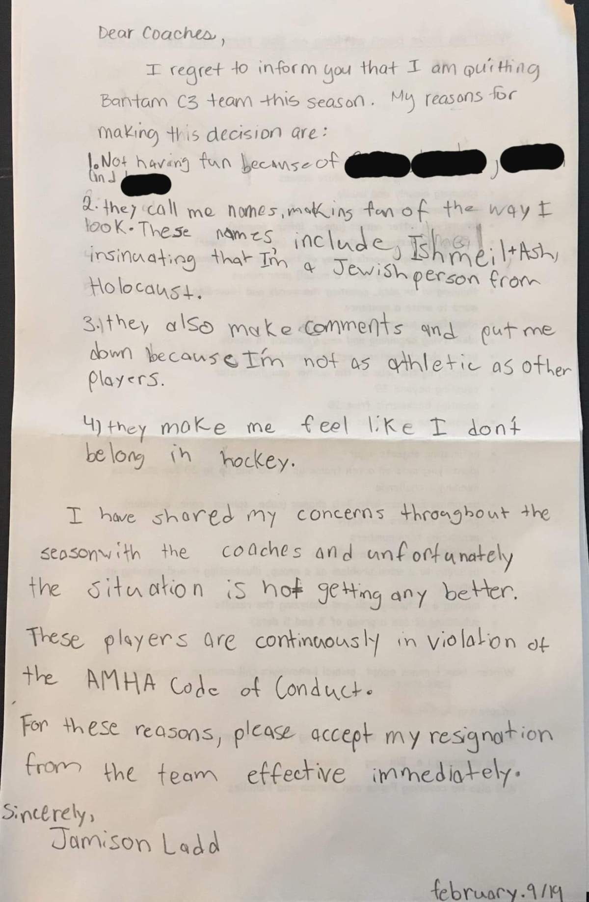 Jamison Ladd’s resignation letter.