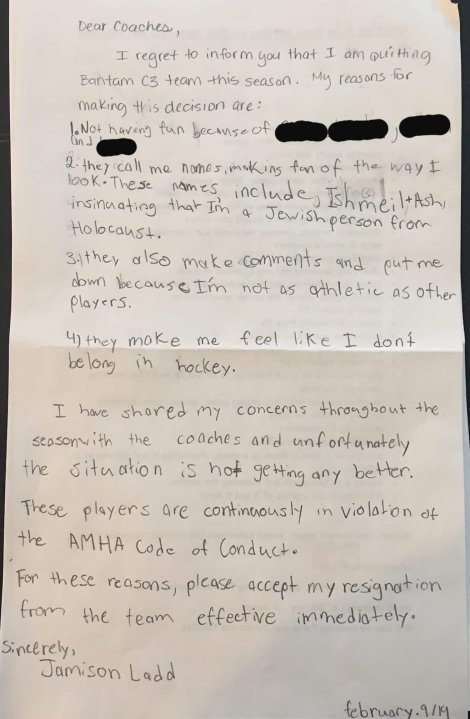 13-year-old pens ‘resignation letter’ from Abbotsford hockey team ...