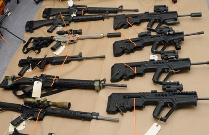 A selection of the estimated 100 guns seized on Vancouver Island last month. 