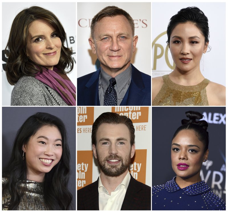 Top row from left, Tina Fey, Daniel Craig, Constance Wu, and bottom row from left, Awkwafina, Chris Evans and Tessa Thompson, who will be presenters at the 91st Academy Awards on Feb. 24.