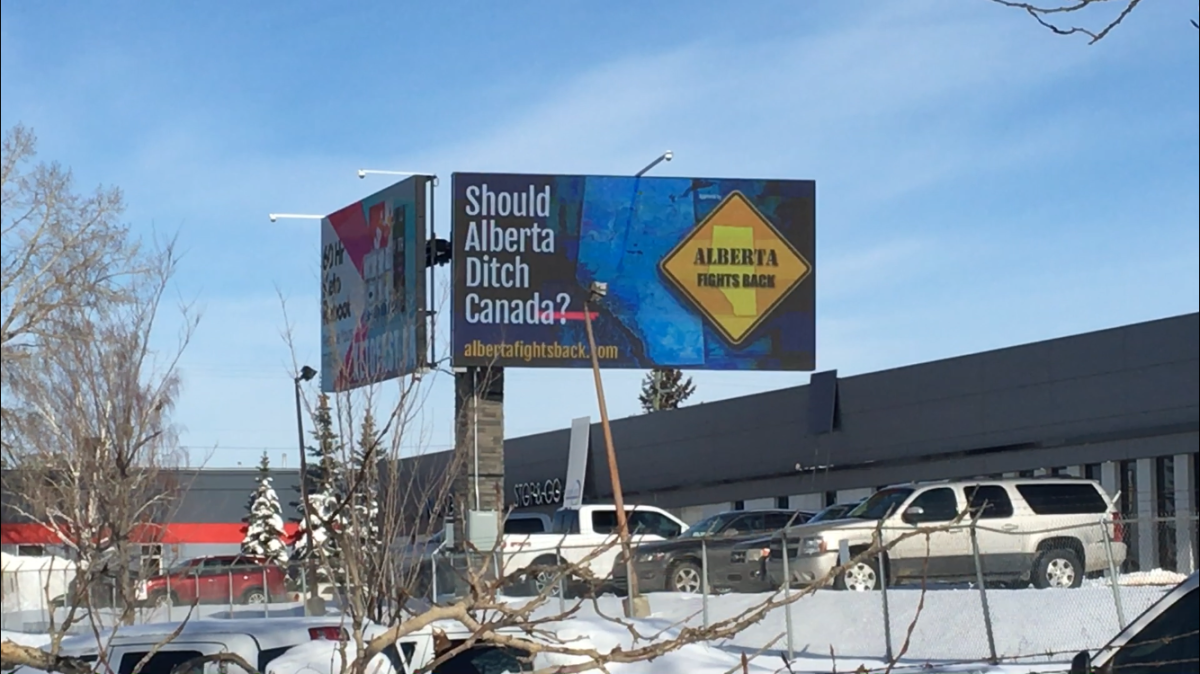 A picture dated Feb. 19, 2019 of an ad campaign in Alberta pushing for the province to separate from Canada.