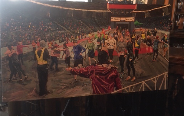 Dylan Swan's Around The Bay Road race paintings, including this finishing line shot, will be part of a special exhibit this spring at the Art Gallery of Hamilton.