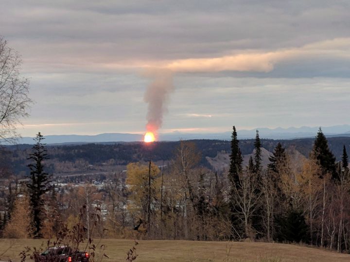 A pipeline that ruptured and sparked a massive fire north of Prince George, B.C. is shown in this photo provided by Dhruv Desai. 