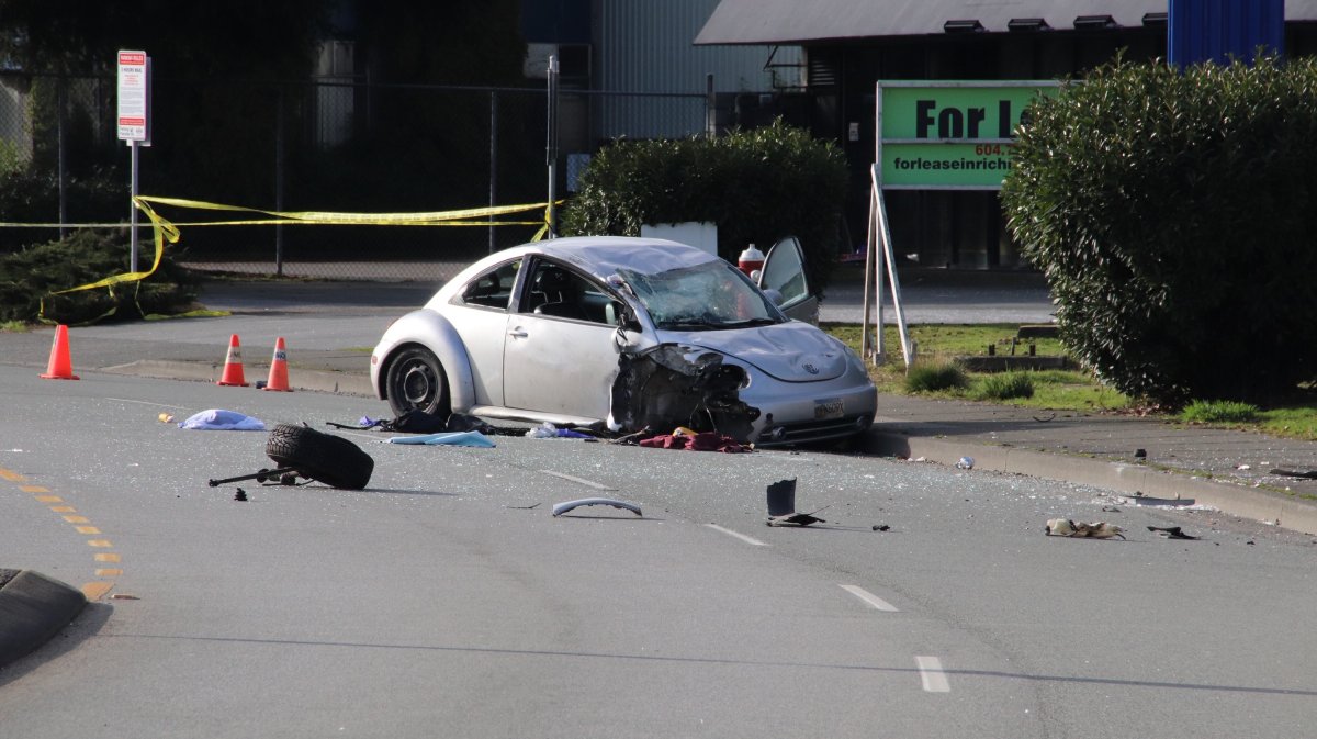 Photos from the scene of the crash show a Volkwagen Beetle with significant damage. 