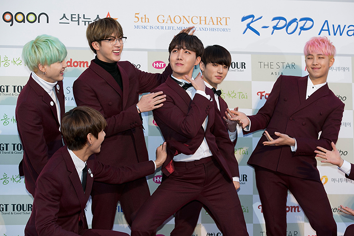 BTS attends the 5th Gaon Chart K-Pop Awards on Feb. 17, 2016 in Seoul, South Korea.