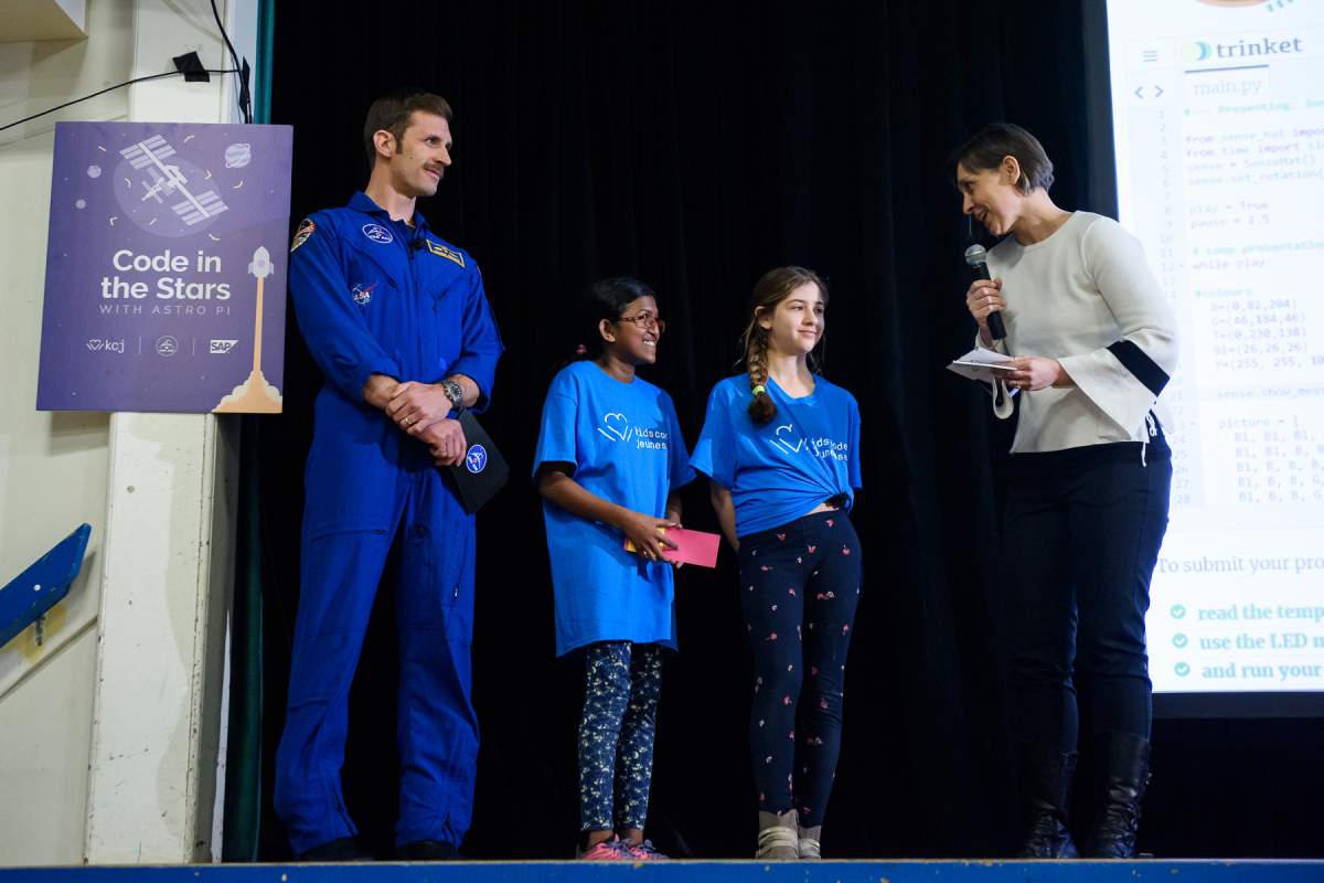 Grade Six students Biduni Siriwardana and Jona Katro were the first to have the message they coded beamed to the International Space Station on Thursday. 