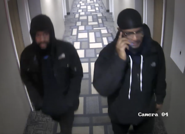Police are seeking to identify two suspects after a robbery was reported at a hotel in Barrie. 