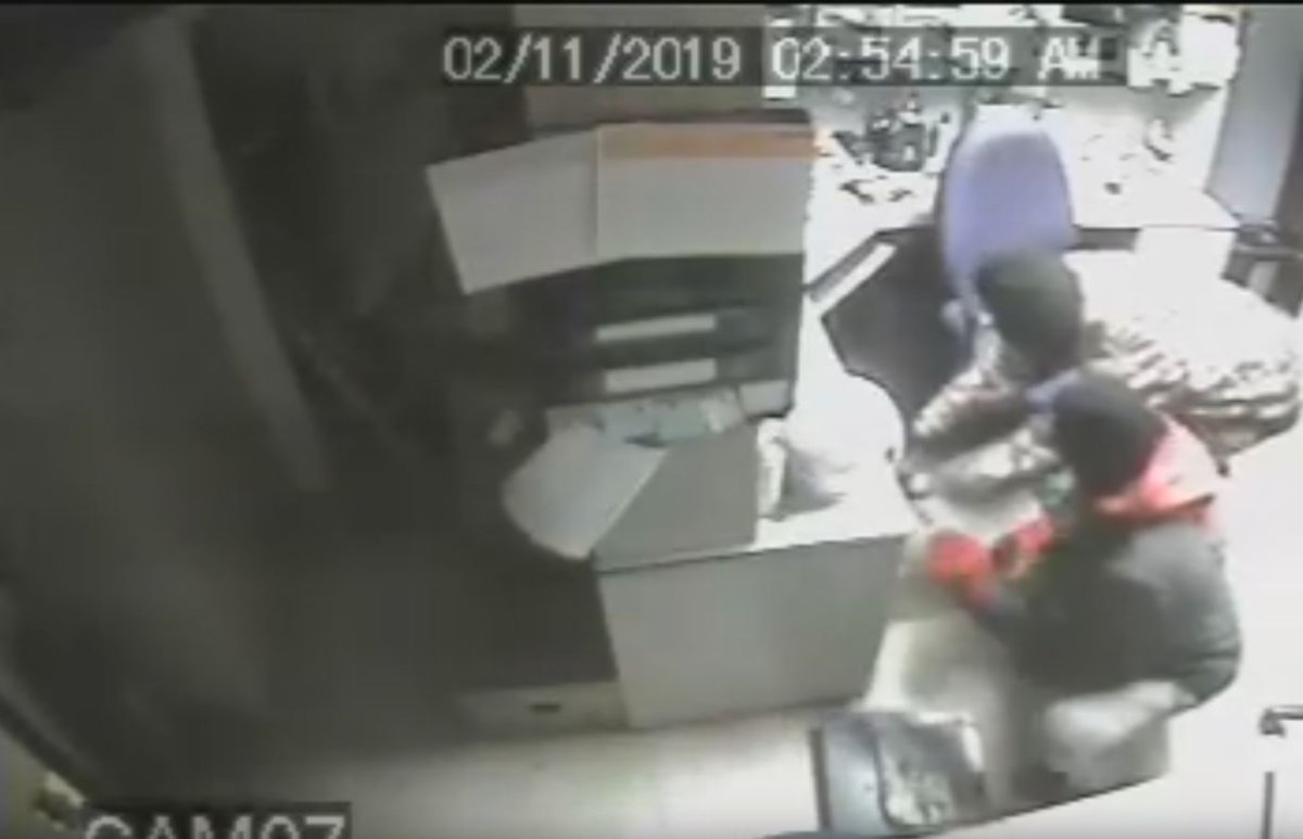 Two suspects in a Berwick, N.S. convenience store robbery are seen in this surveillance video. 