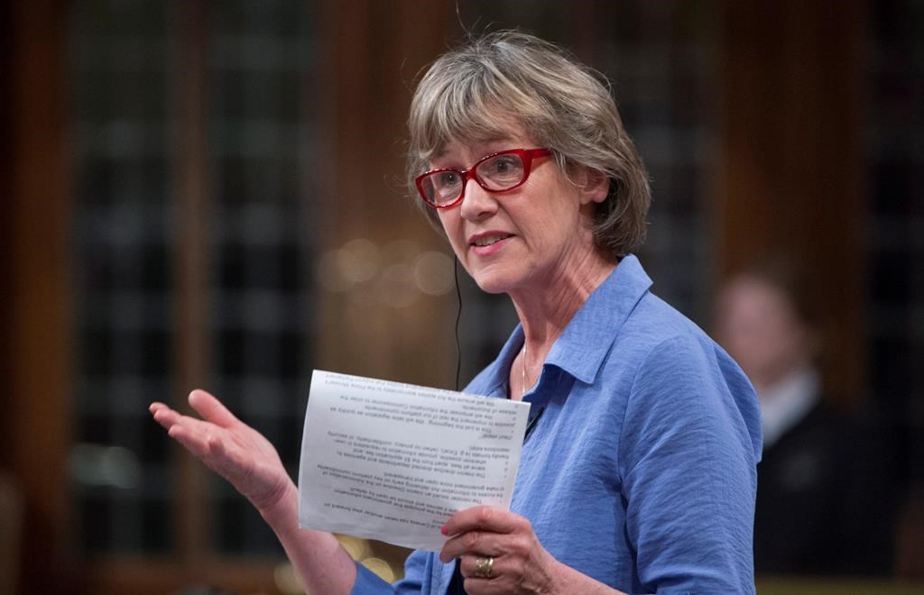 Liberal MP Joyce Murray rises in the House of Commons in Ottawa on May 20, 2016. The son of Liberal MP Joyce Murray is awaiting medi-evac to Vancouver General Hospital after suffering severe injuries during his honeymoon in Cancun. Murray said in a statement Erik Brinkman fell from a height early Monday and underwent extensive surgery at a local hospital.