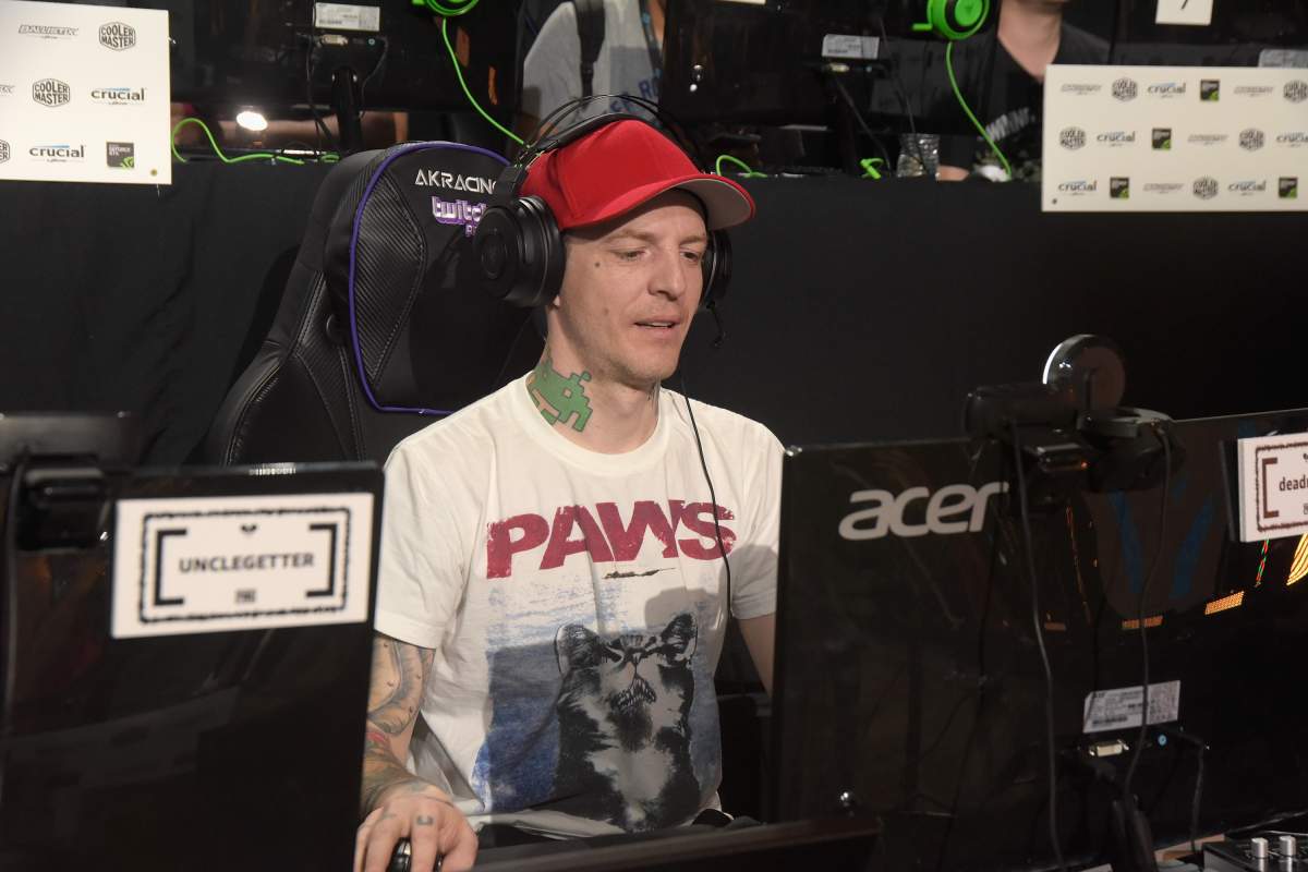 Deadmau5 plays a video game at the Twitch Prime and PUBG Battlegrounds Squad Showdown gaming event on July 13, 2018, in Los Angeles, California.