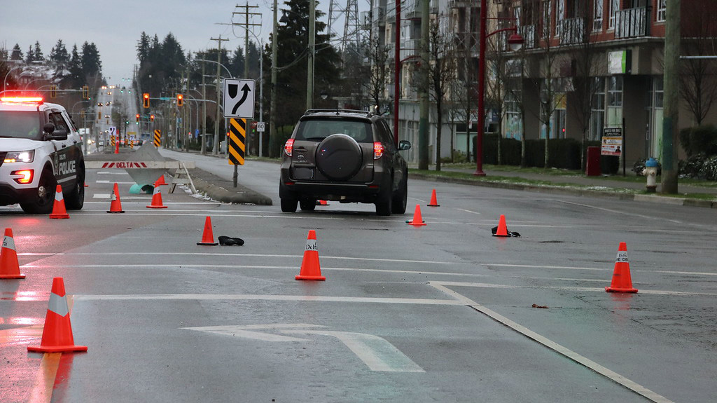 A pedestrian is in critical condition after being struck in North Delta on Sunday. 