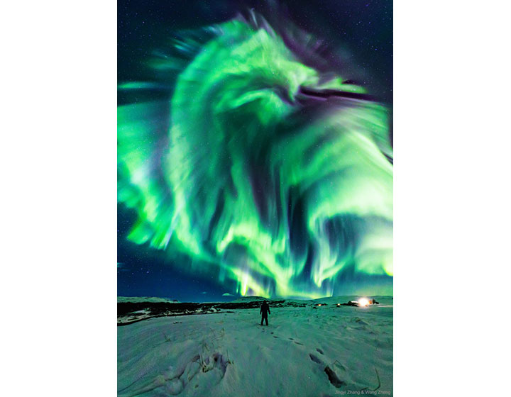 Dragon-shaped Northern Lights on a display over Iceland.