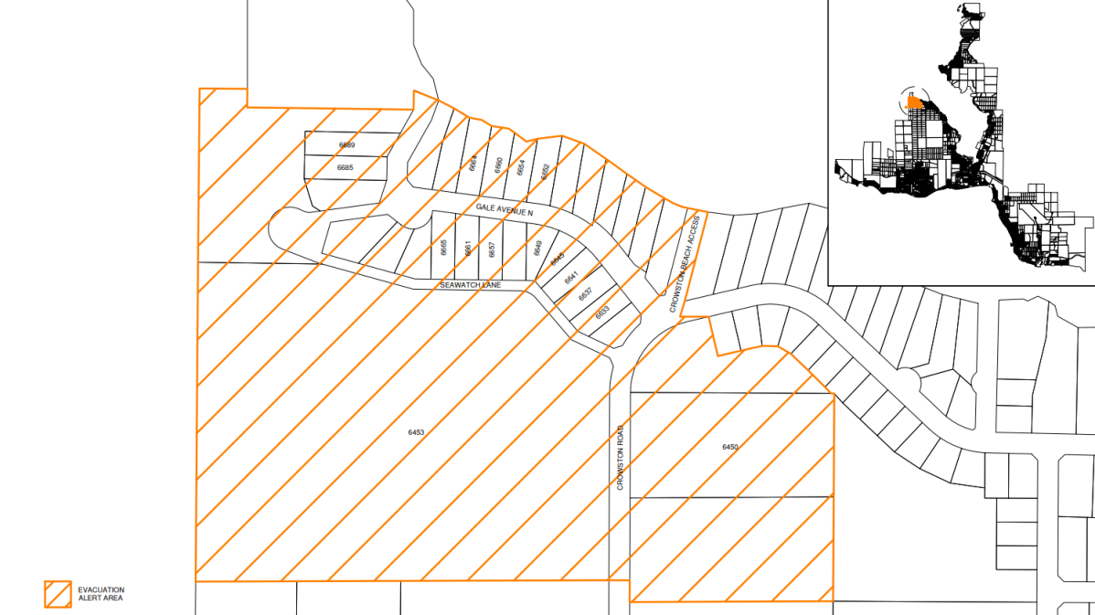 Area of the Seawatch Subdivision covered by an evacuation alert.
