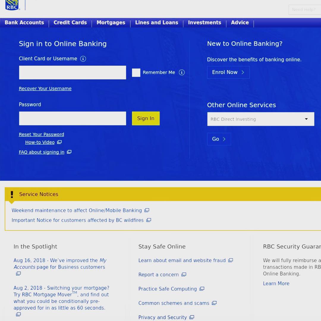 Example of a fake Royal Bank of Canada ‘phishing’ website