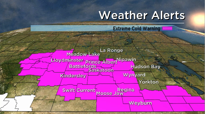 An extreme cold warning for most of southern and central Saskatchewan has now ended.