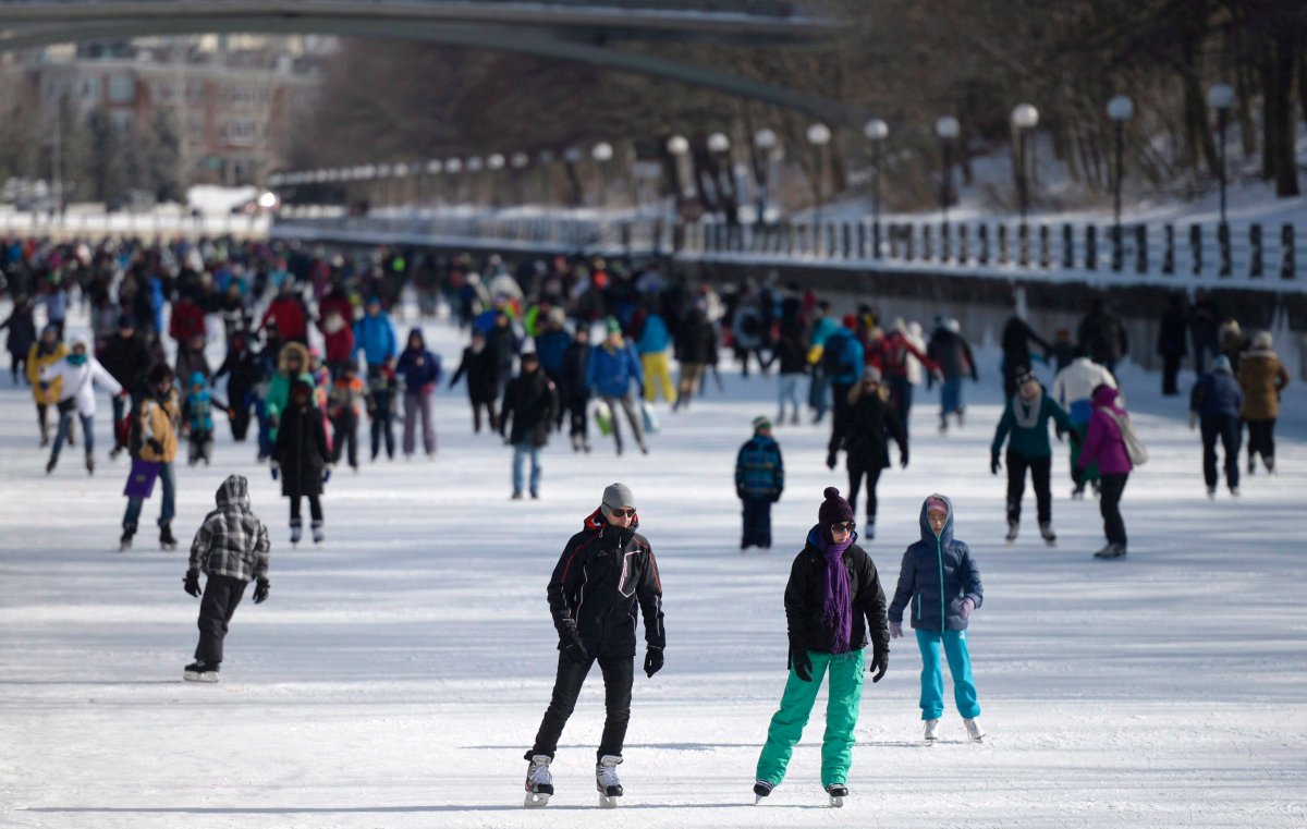 People skate on the Rideau Canal Skateway on Family Day in Ottawa on Monday, Feb. 15, 2016.