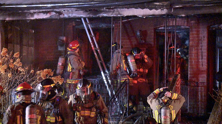 Fire crews at the scene of the blaze early Saturday.