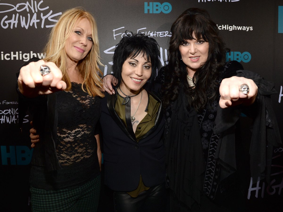 (L-R) Nancy Wilson, Joan Jett and Ann Wilson attendsthe premiere of Foo Fighters 'Sonic Highways' at the Ed Sullivan Theater on Oct. 14, 2014 in New York City.